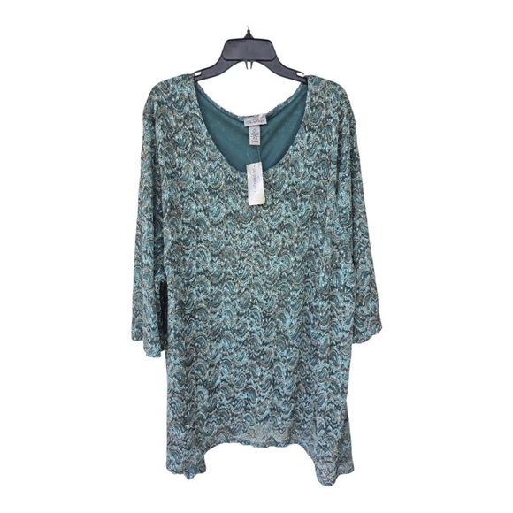 Catherines Tunic Lace Top 5X Plus Embroidered Lined Women New Teal - Picture 1 of 13